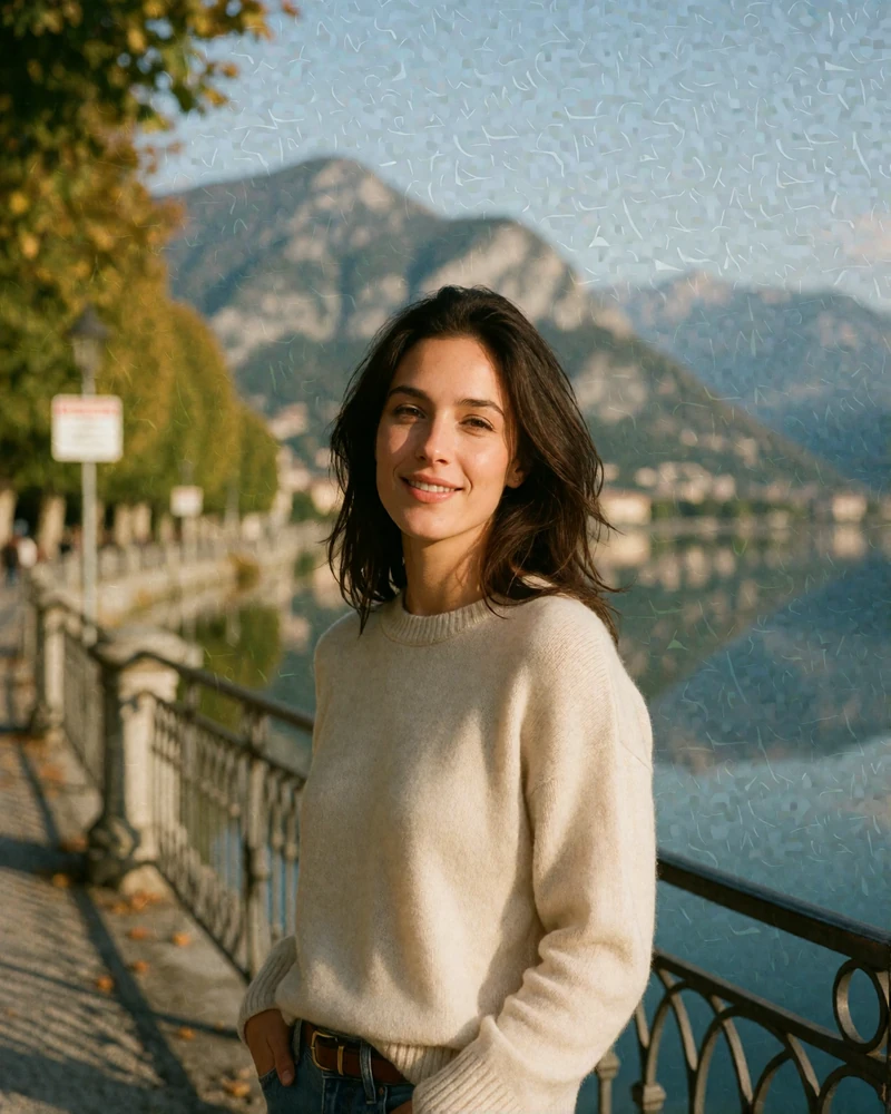 Greek member profile photo of a woman smiling in soft golden-hour light